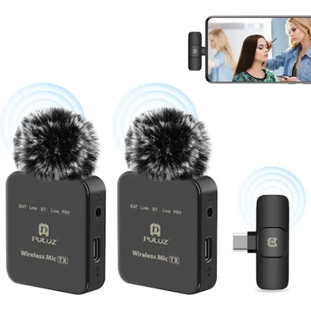 Puluz PU648B Σετ Ασύρματο Electret Μικρόφωνο Πέτου, Clip On για Κάμερα 2