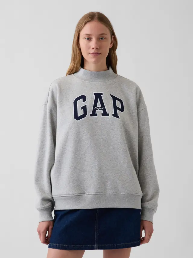 Γυναικείο Φούτερ VintageSoft Oversized Γραμμής Mockneck με Λογότυπο New heather grey - S/M