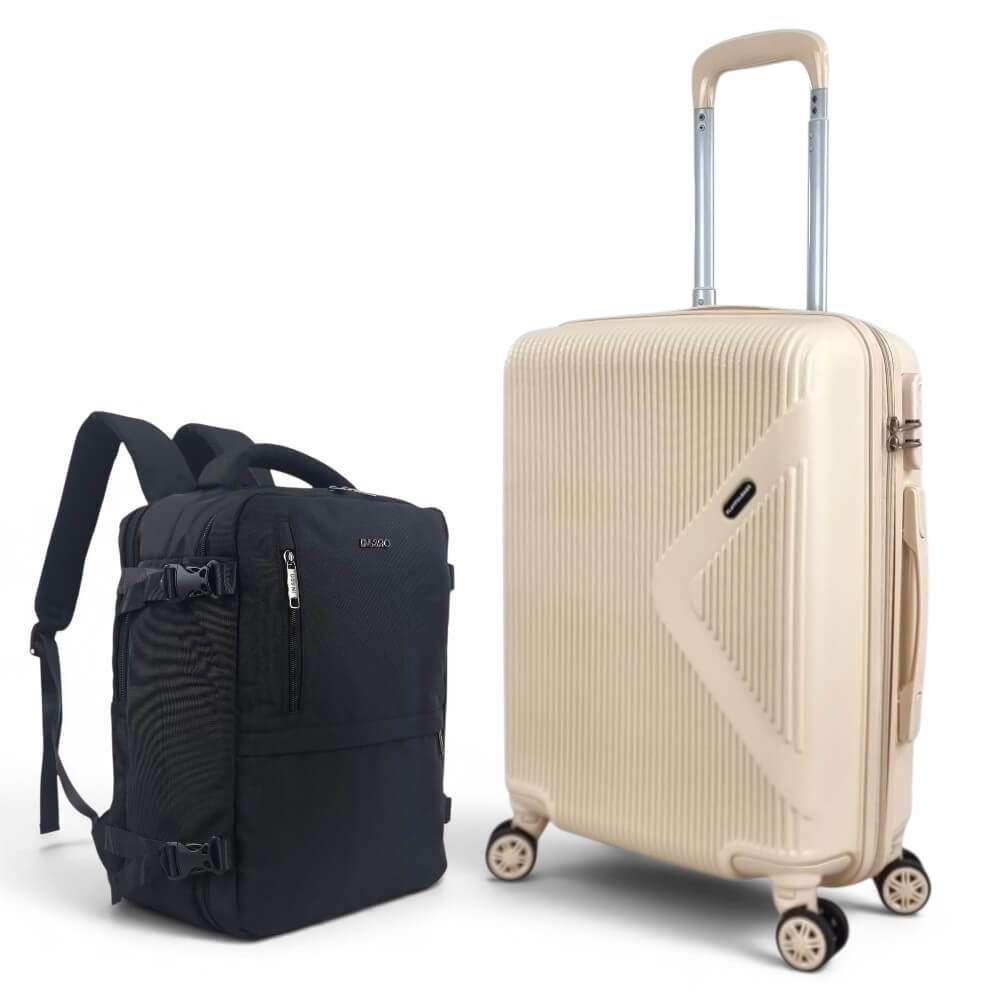 Σετ Ταξιδιού PLAYFULBAGS PS029 – Βαλίτσα Καμπίνας 55x40x19 cm & Σακίδιο Προσωπικού Αντικειμένου 40x30x20 (Ryanair Approved) - Ροζ/Χρυσό