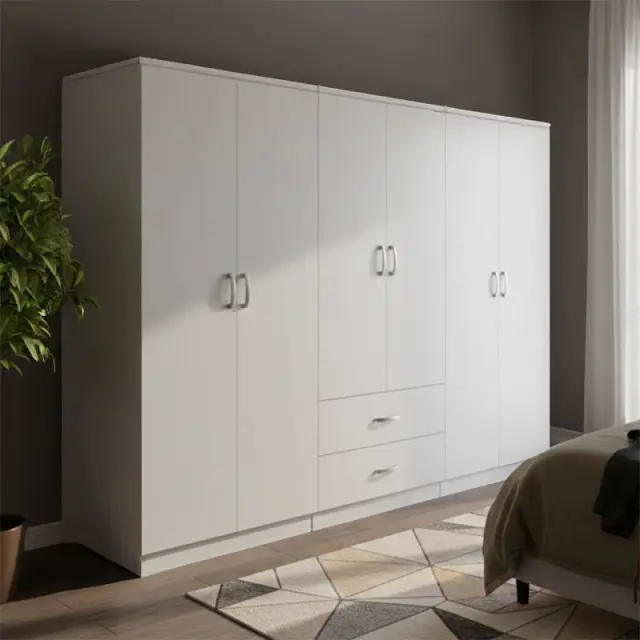 Ντουλάπα εξάφυλλη Athos I pakoworld λευκή 240x42x180εκ