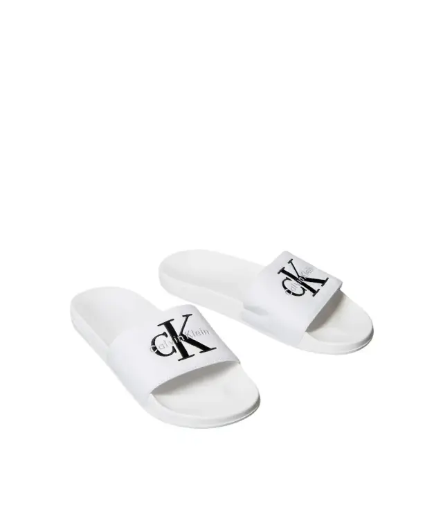 Calvin Klein - Ανδρικές Παντόφλες Slide Canvas Logo YM0YM01393-0K4 Λευκό 2