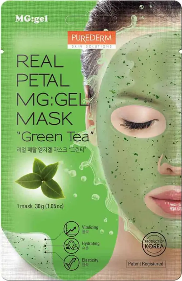 Purederm Real Petal MG:Gel Mask Green Tea Ενυδατική Μάσκα Προσώπου Με Πράσινο Τσάι 30ml