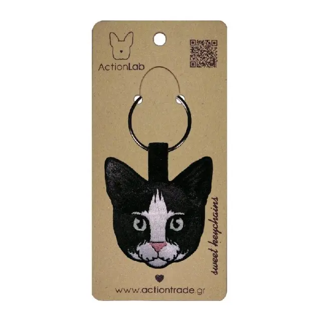 ActionLab Κεντητό Μπρελόκ Black & White Cat Μονόχρωμο