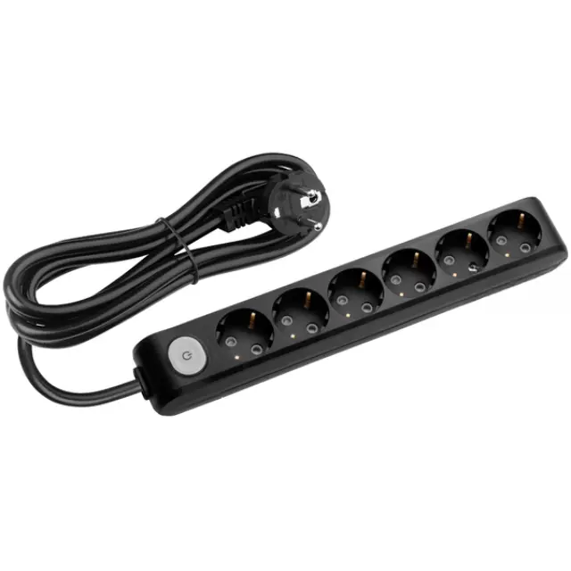 X-tendia Black Six Gang Socket Switch Earth Cable CP 3M