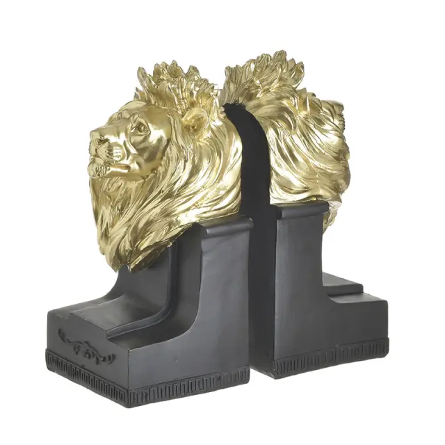 Βιβλιοστάτης Λιοντάρι Χρυσό/Μαύρο Polyresin 12x10x22cm Σετ 2τμχ 3-70-146-0441