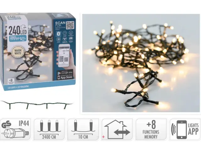240 Φωτάκια LED - 24 Μέτρα + 5 Μέτρα σύνδεσης (AX8718510), Κανονική Διάταξη, με Bluetooth, 8 προγράμματα, Πράσινο καλώδιο PVC - Με Dimmer Και Έλεγχο μέσω Κινητού Τηλεφώνου - Θερμό λευκόAX8718510 2