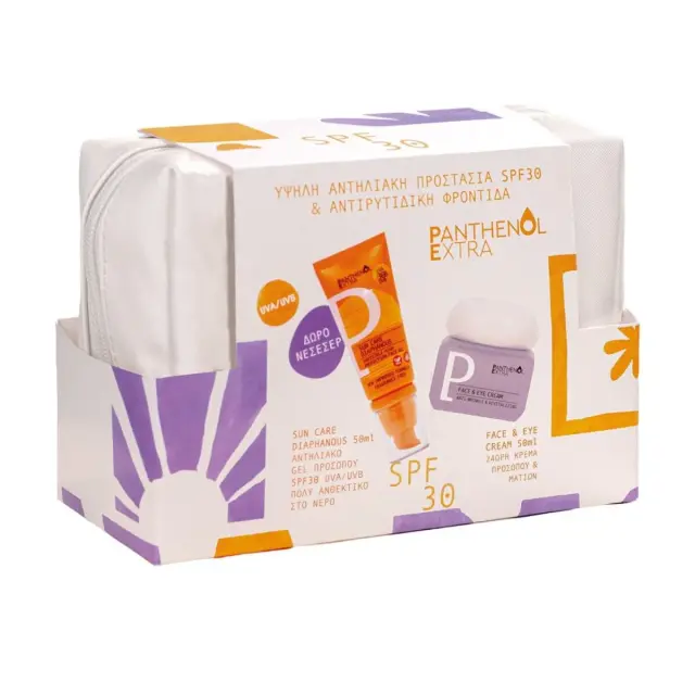 Medisei Panthenol Extra Sun Care Diaphanous Face Gel SPF30 50 ml + Face & Eye Cream 50 ml + Δώρο Νεσεσέρ