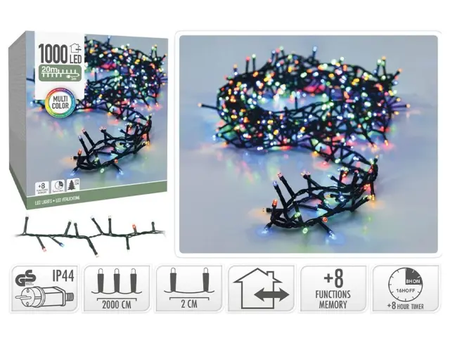 1000 Φωτάκια LED - 20 Μέτρα + 3 Μέτρα σύνδεσης , Κανονική Διάταξη, με χειριστήριο, 8 προγράμματα, Πράσινο καλώδιο PVC - Πολύχρωμο AX8560240