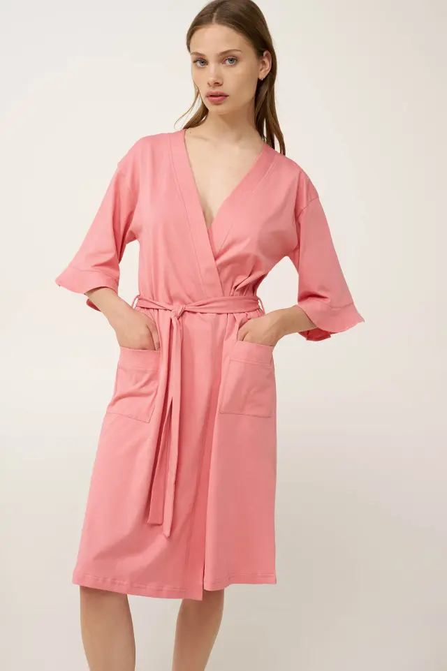 Βαμβακερή Γυναικεία Ρόμπα Σταυρωτή Vamp 24334 PINK GLOW