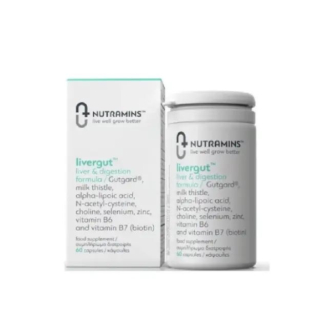 Nutramins Livergut, Συμπλήρωμα Διατροφής Για Την Φυσιολογική Λειτουργία Του Ήπατος & Της Πέψης 60 κάψουλες