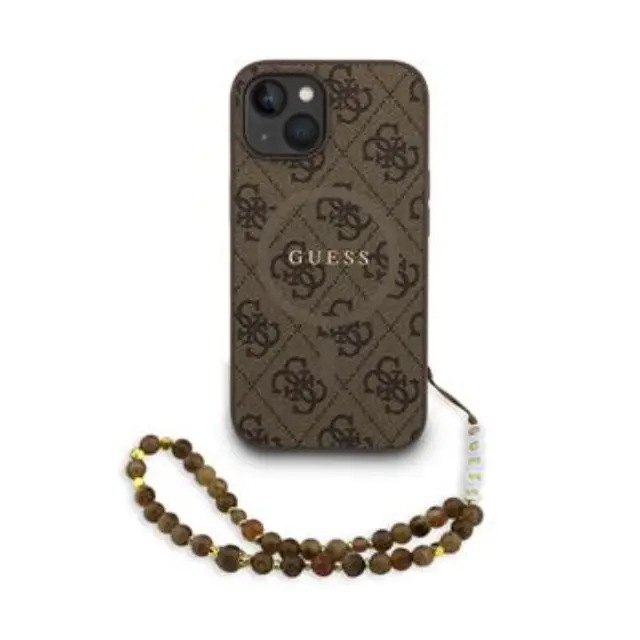 Guess PU Leather 4G Colored Ring Strap MagSafe Case for iPhone 15 Brown