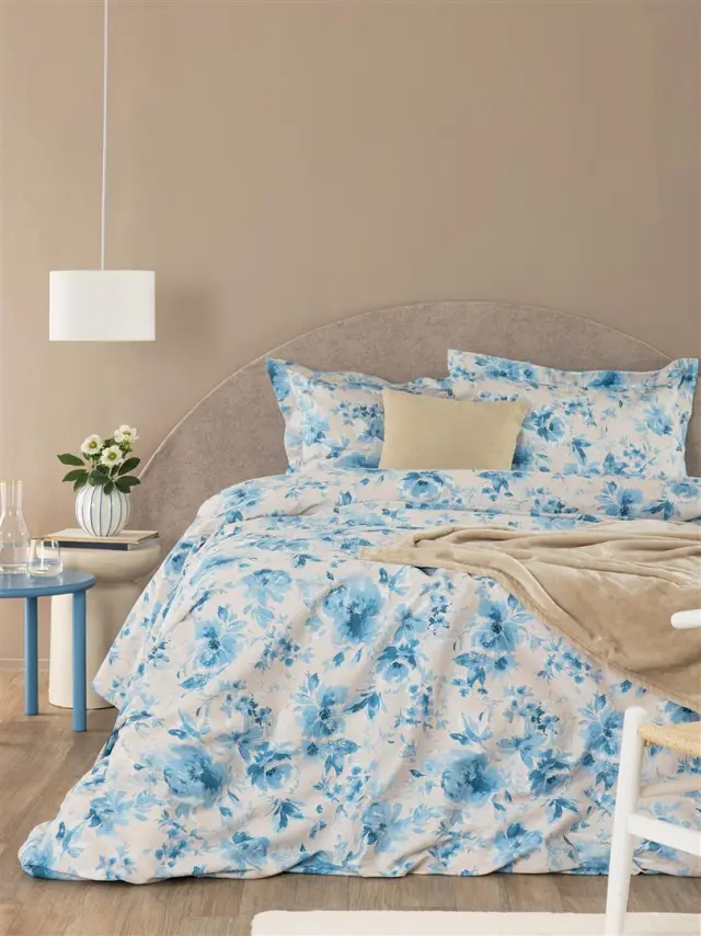 Σετ Σεντόνια 285x270 King Size Ivy Palamaiki IS812 White-Blue Χωρίς Λάστιχο100% Βαμβακοσατέν