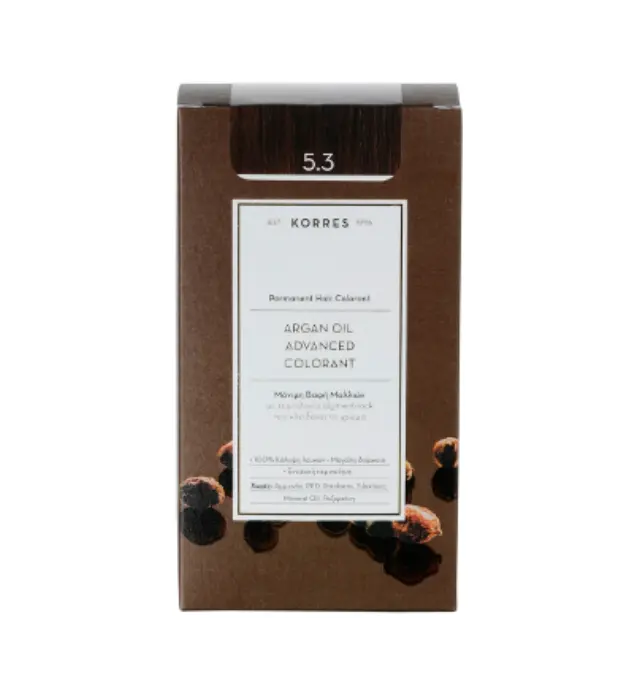 Korres Argan Oil Advanced Colorant Μόνιμη Βαφή Μαλλιών 5.3 Καστανό Ανοιχτό Μελί, 50ml