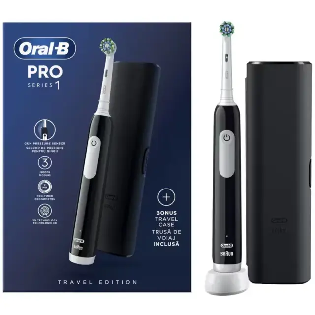 Oral-B Pro Series 1 Black Edition Ηλεκτρική Οδοντόβουρτσα σε Μαύρο Χρώμα με Χρονομετρητή, Αισθητήρα Πίεσης