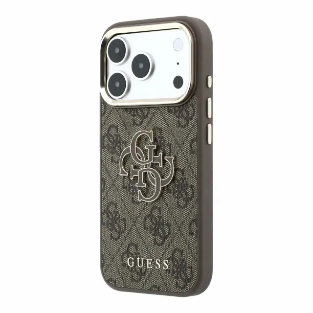 Guess PU 4G Resin Metal Logo Case for iPhone 18 Pro Brown 2