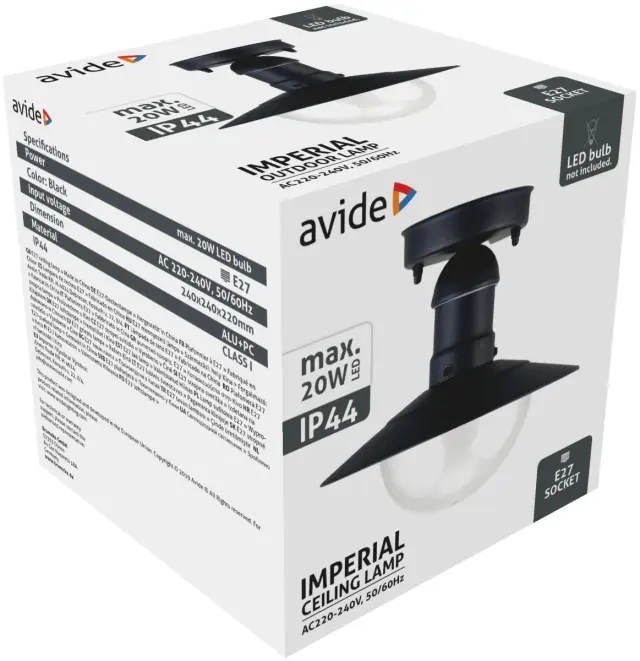 Avide Εξωτερικό Φωτιστικό Οροφής Imperial 1xE27 IP44 Μαύρο 15.001.1529 3