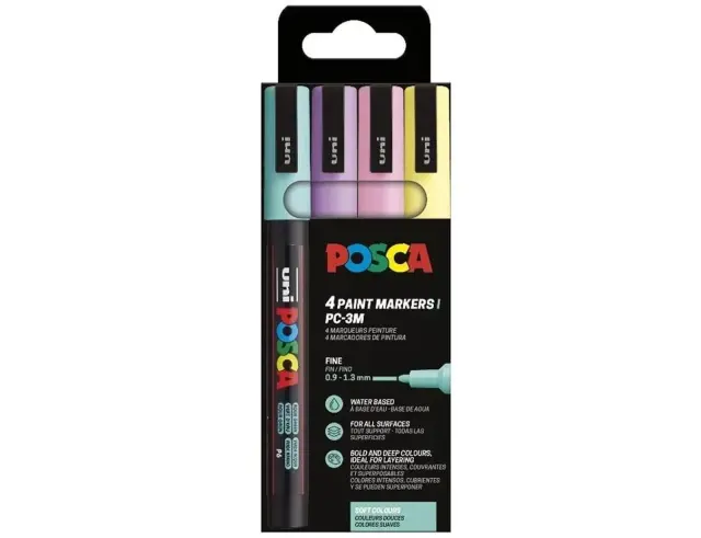 Μαρκαδόροι Σχεδίου Uni Posca PC-3M Soft με πάχος μύτης 0.9-1.3mm - 4 τεμάχιαPC-3M 4P SET SOFT COLOR