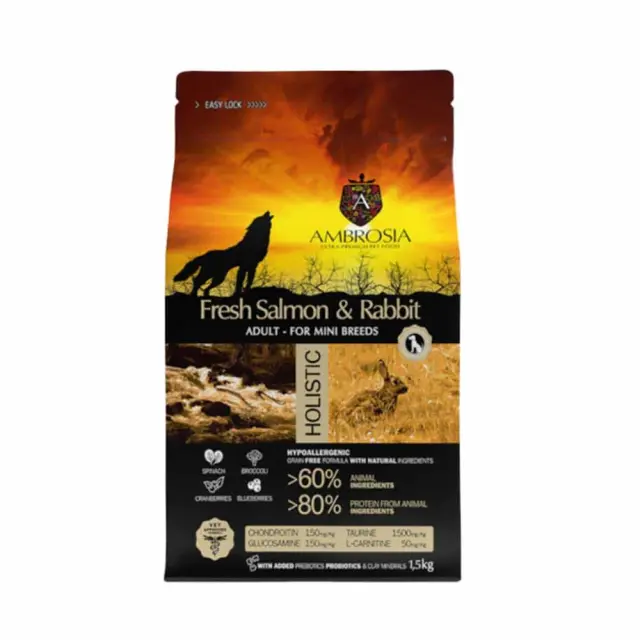 Ambrosia Grain Free Adult Mini Sensitive Fresh Salmon and Rabbit 5kg