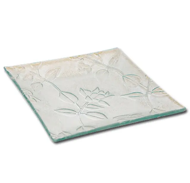 Γυάλινο Πιάτο με Σχέδιο Λουλούδια 14.5x14.5cm