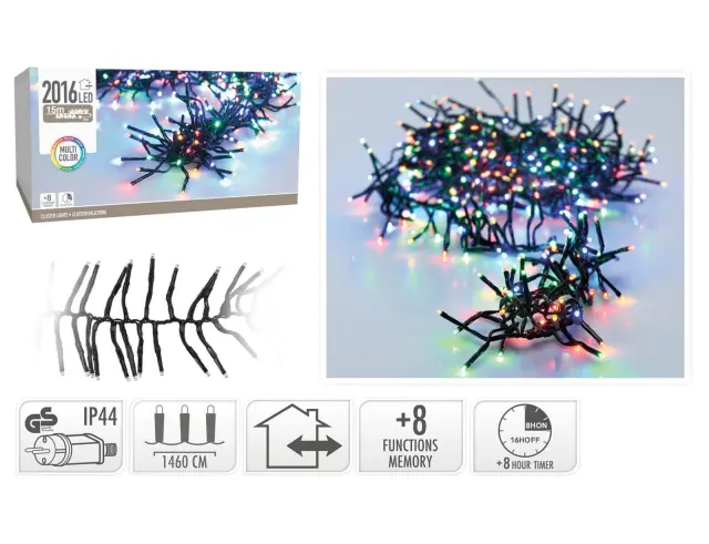 2016 Φωτάκια LED - 14.6 Μέτρα + 3 Μέτρα σύνδεσης, Κανονική Διάταξη, με χειριστήριο, 8 προγράμματα, Μαύρο καλώδιο PVC - Πολύχρωμο AX8550260 2