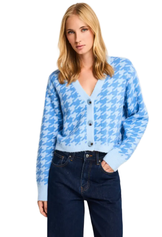 FunkyBuddha γυναικεία relaxed πλεκτή ζακέτα houndstooth FBL014-117-09-1