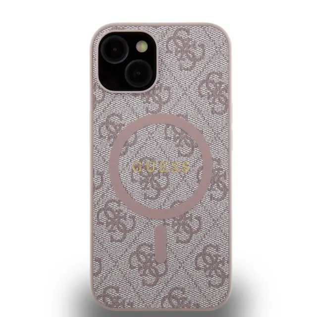 Guess PU Leather 4G Colored Ring MagSafe Case for iPhone 14 Pink 3