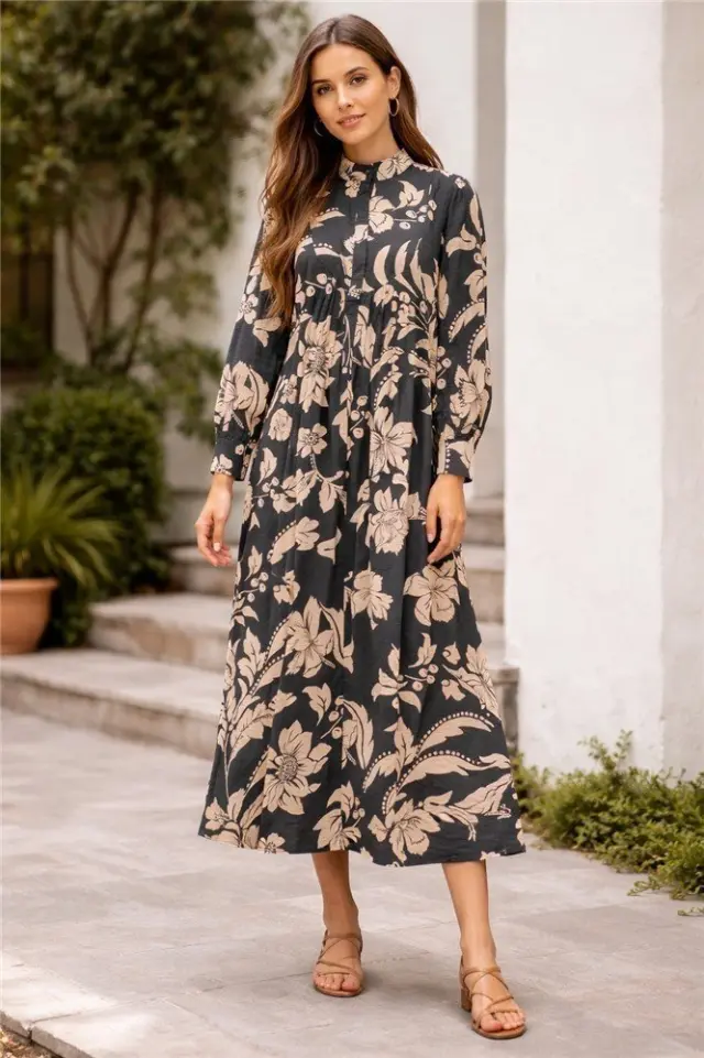 Φόρεμα εμπριμέ midi, JDYTROYA LIFE L/S MAXI DRESS WVN DIA, JDY - XS