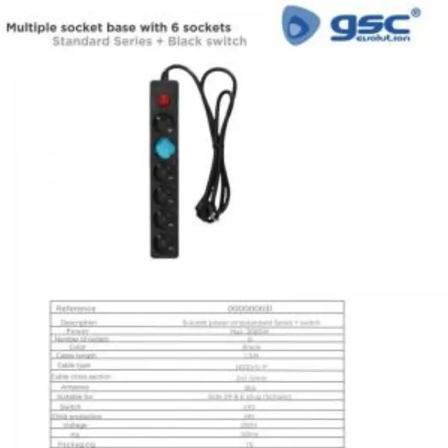 Πολύπριζο GSC 6 Θέσεων με Διακόπτη & Καλώδιο 1.5m (3 x 1.5mm) Μαύρο N70501 3