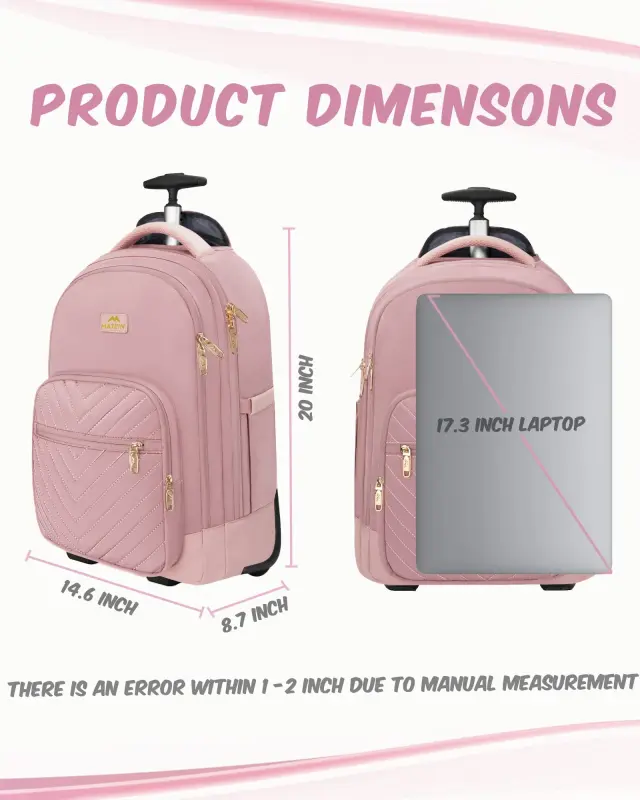 Γυναικείο Σακίδιο πλάτης Τροχήλατο 42L Laptop 17,3 Matein 1417 ροζ - One Size 3