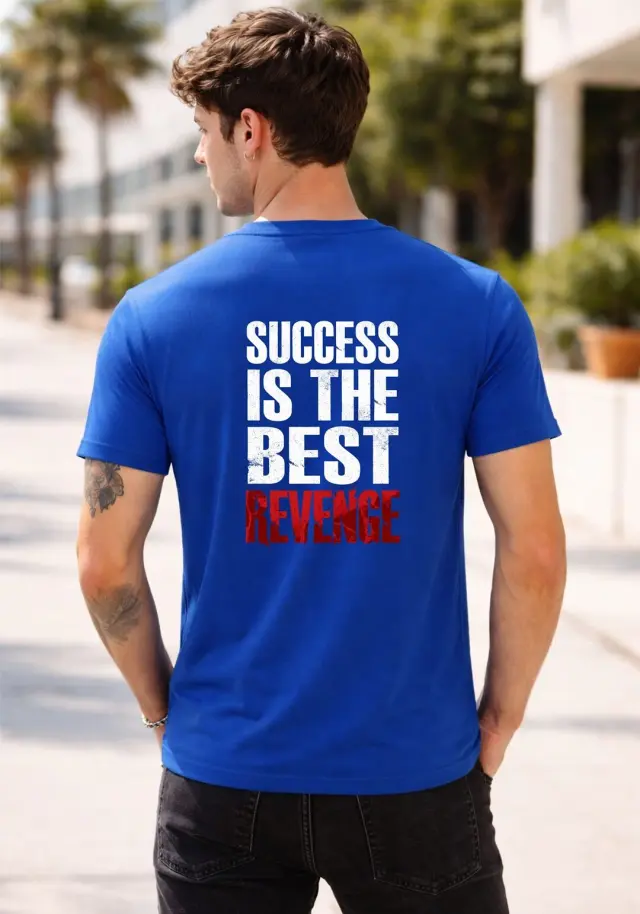 T-shirt Noshame® Μπλε με τύπωμα Success is the best revenge - 152613 - XXL