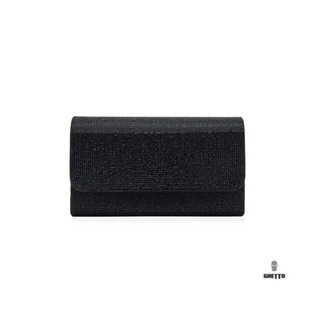 Ghetto Crystal Envelope Clutch with Chain Strap | Elegant Evening Bag Black