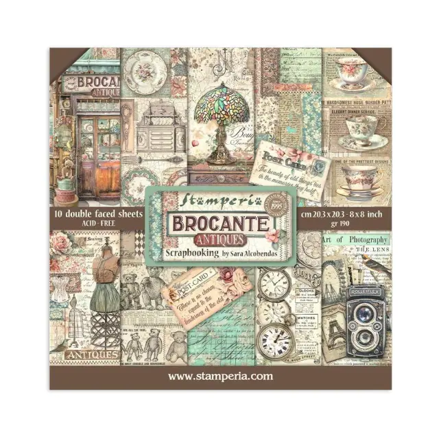 Χαρτιά scrapbooking 10τεμ, 20.3×20.3cm Stamperia, Brocante Antiques