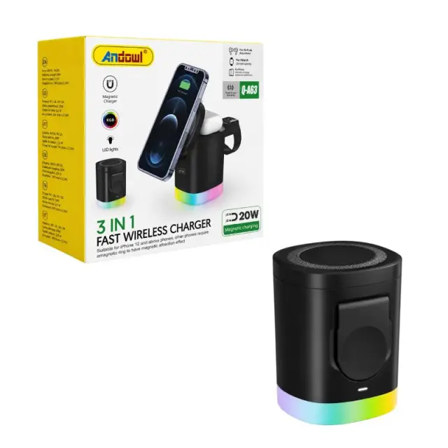 Andowl Φορτιστής Ασύρματης Φόρτισης 3 σε 1 MagSafe 20W Q-A63 - 3 in 1 Magnetic Fast Wireless Charger 0751217