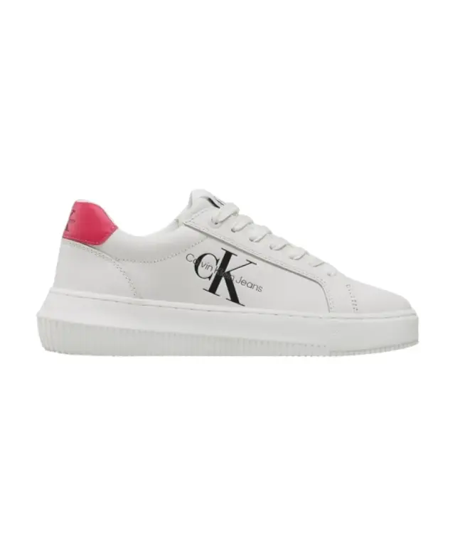 Calvin Klein - Γυναικεία Δερμάτινα Sneakers Chunky Cupsole Mono Wn YW0YW00823-01W Λευκό - 40