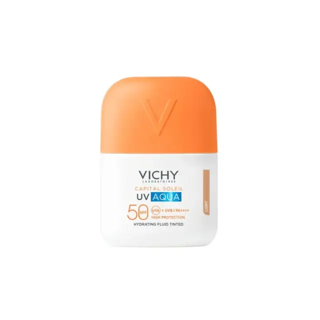 Vichy Capital Soleil UV Aqua SPF50 Tinted, Λεπτόρρευστο Ενυδατικό Αντηλιακό Προσώπου με Χρώμα Light SPF50, 50ml