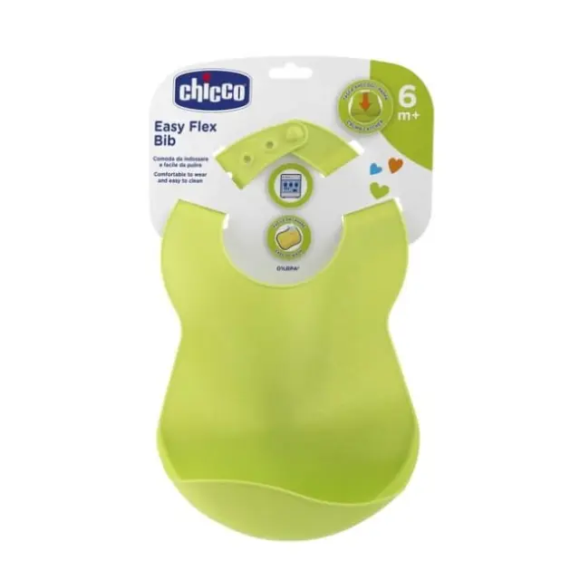 Chicco Αδιάβροχη Σαλιάρα Σιλικόνης με Κουμπί Easy Flex με Τσέπη για 6 m+