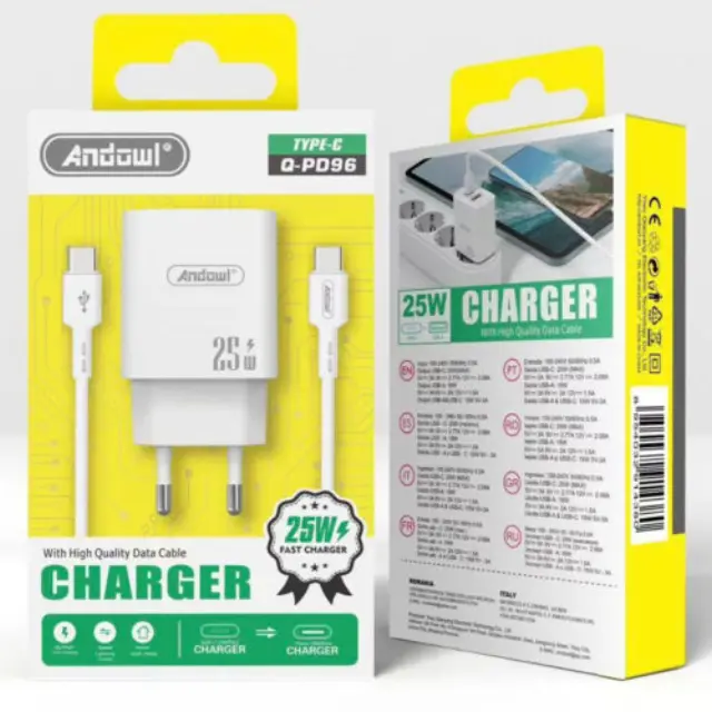 Andowl Φορτιστής 25W με Καλώδιο Type-C σε Type-C Q-PD96 2