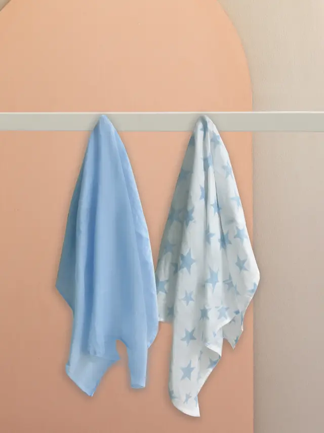 Πάνες-Μουσελίνες Αγκαλιάς Σετ 2 Τεμ 75x75 Palamaiki Nb0143 Boy Blue 100% βαμβακερό 2