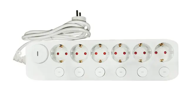 ΠΟΛΥΠΡΙΖΟ ΜΕ ΚΑΛΩΔΙΟ 3x1.5mm² 1.5μ 6 ΣΟΥΚΟ,6 ΔΙΑΚΟΠΤΕΣ ΛΕΥΚΟ