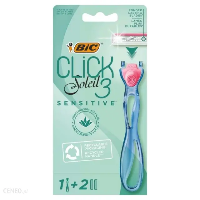 Bic Soleil Click 3 Ξυραφάκι Σώματος με Ανταλλακτικές Κεφαλές 3 Λεπίδων & Λιπαντική Ταινία για Ευαίσθητες Επιδερμίδες 2τμχ