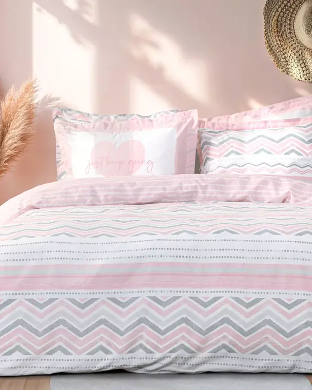 Ζεύγος Μαξιλαροθήκες 52x72+5 Oxford Nima Hamptons Pink-Gray-White 100% βαμβακερό