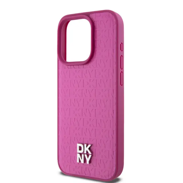 DKNY PU Leather Repeat Pattern Stack Logo MagSafe Case for iPhone 15 Pro Max Pink 3