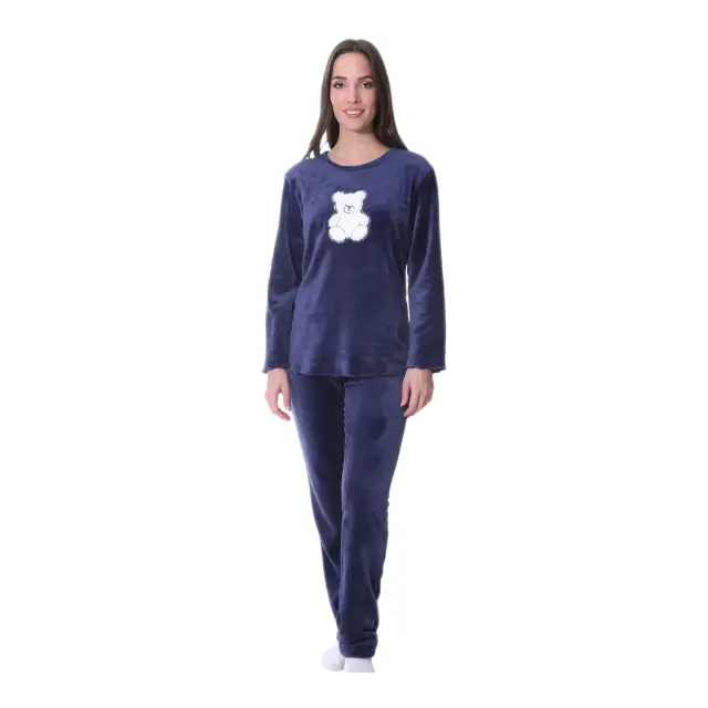 Lydia Creations Γυναικεία Πυτζάμα Fleece Αρκουδάκι, Χρώμα Σκούρο Μπλε