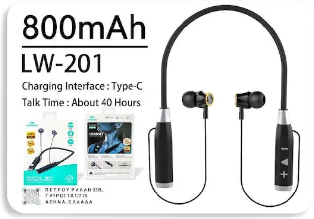 Leewello LW-201 In-ear Bluetooth Handsfree Ακουστικά με Αντοχή στον Ιδρώτα Μαύρα 3