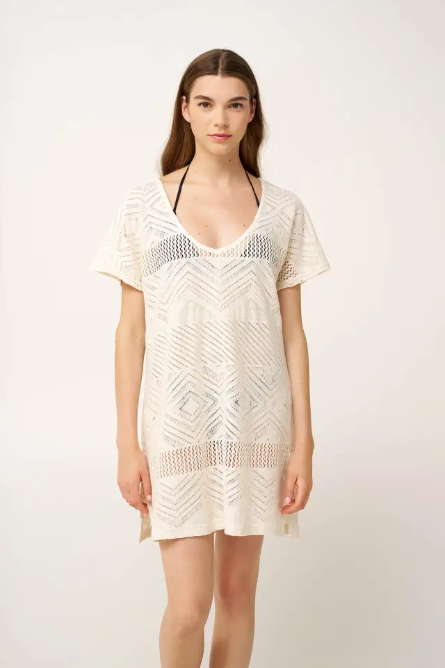 Καλοκαιρινό Φόρεμα Παραλίας Jacquard Vamp 24533 CREAM