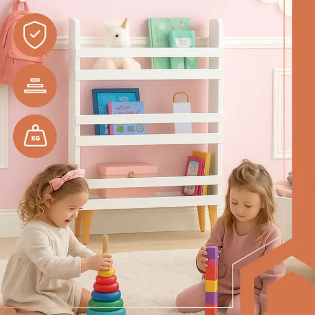 Βιβλιοθήκη με 3 Ράφια Montessori Ανοιχτή Δομή Λευκό 3