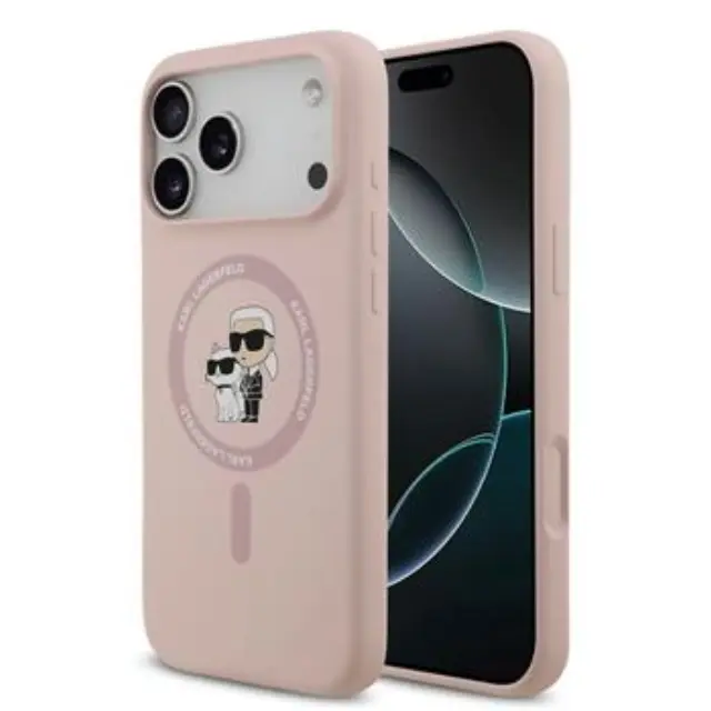 Karl Lagerfeld Liquid Silicone Karl and Choupette MagSafe Case for iPhone 18 Pro Max Pink