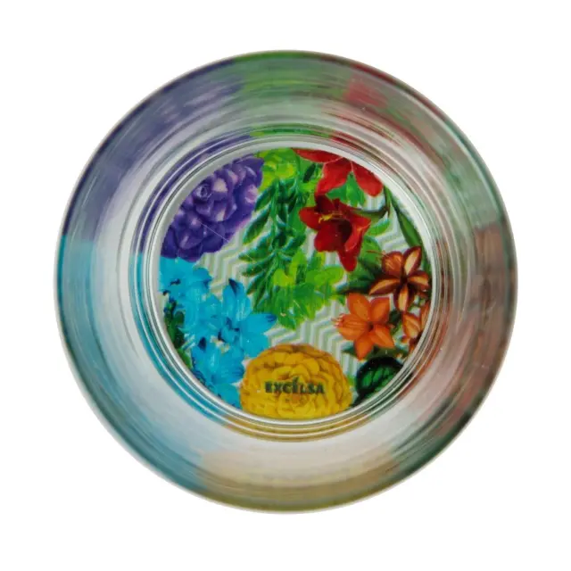 Excelsa Ποτήρι γυάλινο 340ml με χρωματιστή βάση: Floral 2