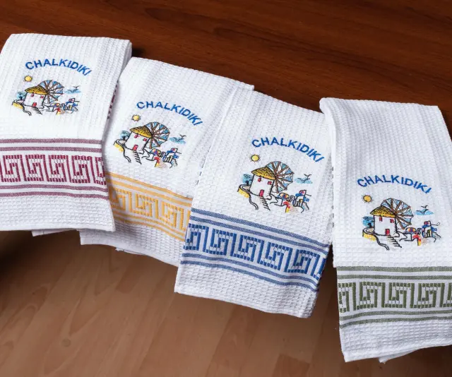 Σετ 12 τεμαχίων ποτηρόπανα (45cm x 65cm) ανεμόμυλος CHALKIDIKI - -