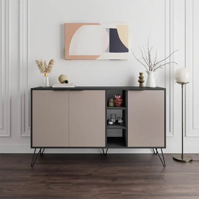 Μπουφές Clara Megapap χρώμα ανθρακί - ανοιχτή μόκα 142x35,6x83εκ.